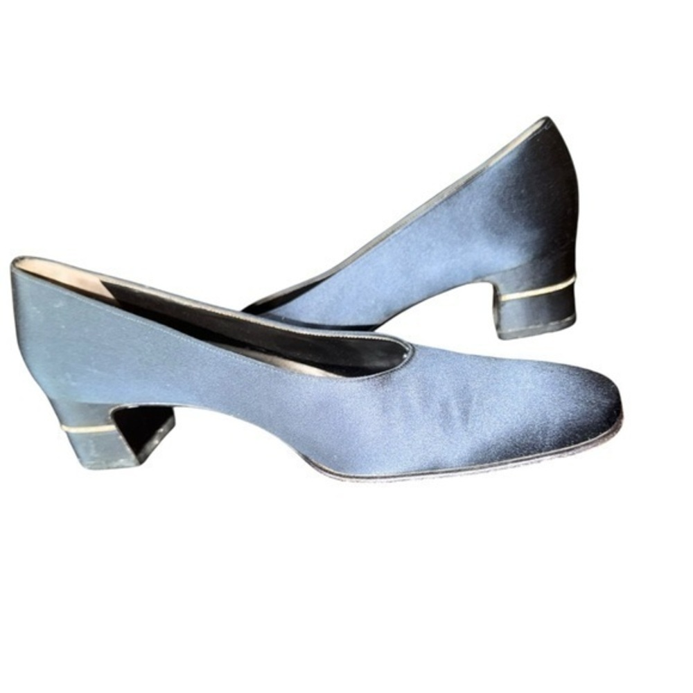 Salvatore Ferragamo 80’s - 90’s Silk / Satin Navy Blue Embellished Low Heel
